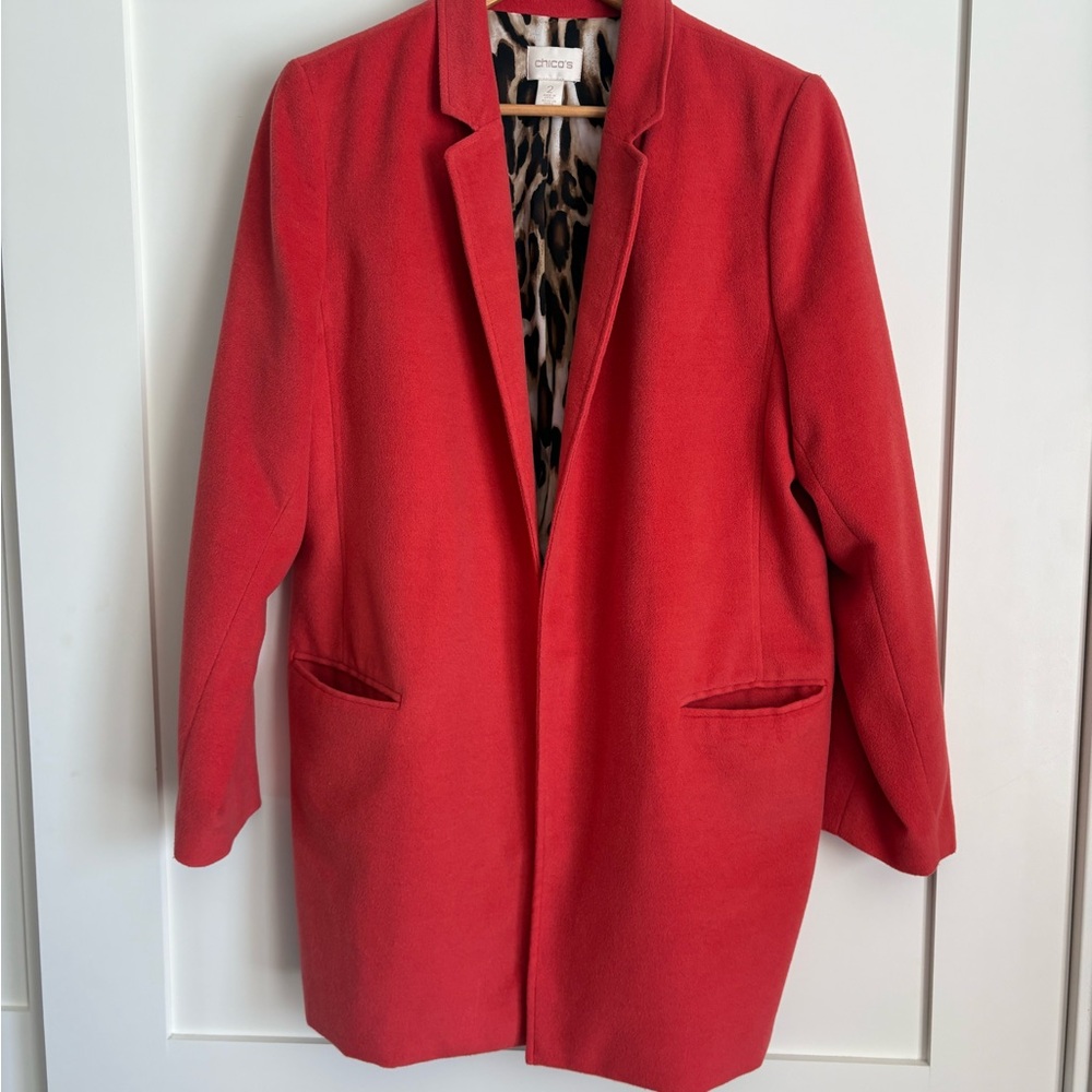 Chico's Vibrant Red Blazer with Leopard Lining